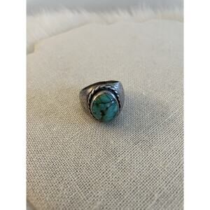 Vintage Old Pawn Ring Silver And Turquoise Mens Size 10 Cracked Band